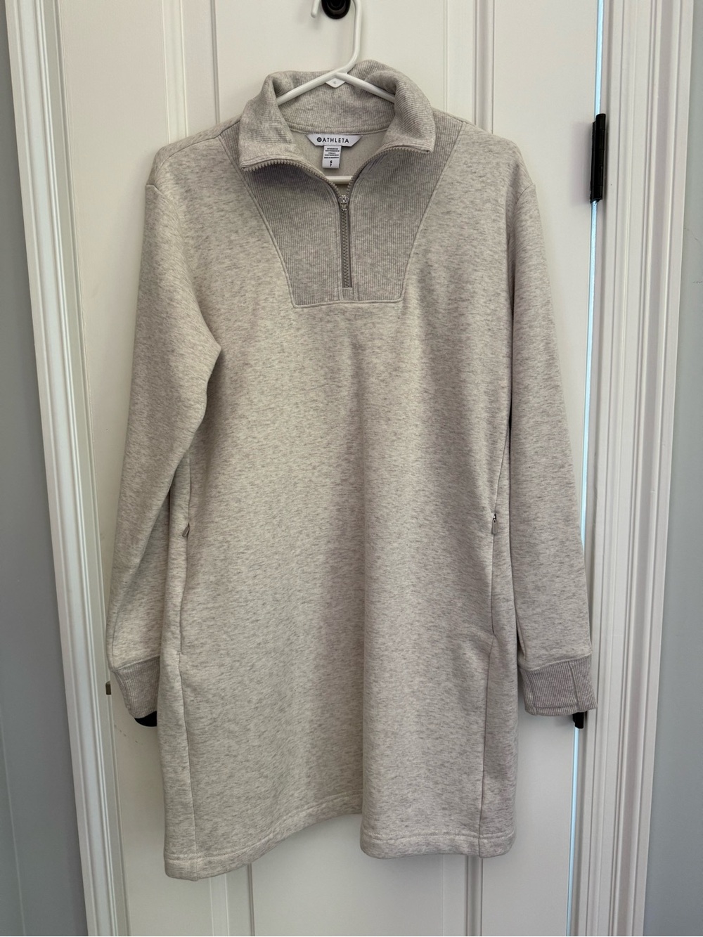 Athleta Light Gray Quarter-Zip Sweatshirt Dress